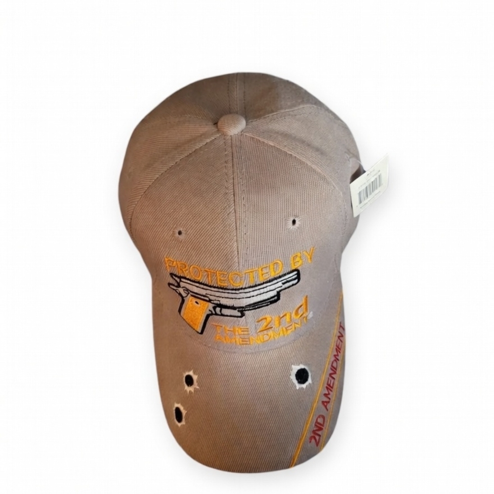Embroidered 'Protected by the 2nd Amendment' Cream Baseball Cap -